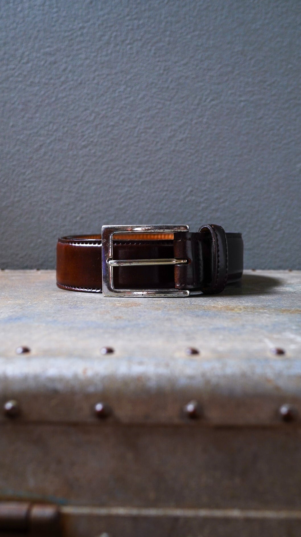 【USED】ALDEN オールデン シェルコードバン ドレス ベルト《ブラウン 茶 レザー シルバー バックル USA製 サイズ32》