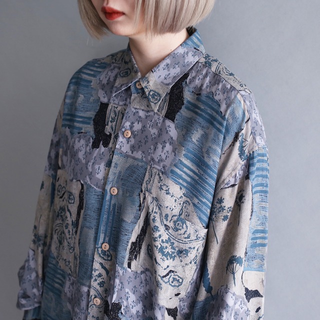 cold color art pattern rayon shirt