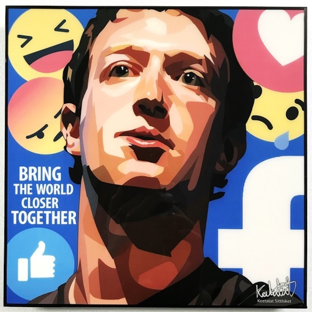 Mark Zuckerberg / マーク ザッカーバーグ「ポップアートパネル Keetatat Sitthiket キータタットシティケット」ポップアートフレーム ボード グラフィックアート ウォールアート 絵画 壁立て 壁掛けインテリア 額 ポスター プレゼント ギフト インスタ映え facebook創業者