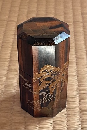ほぼ未使用 茶道具 茶平一斎作 おしく 輪島塗 黑真塗 長板 炉