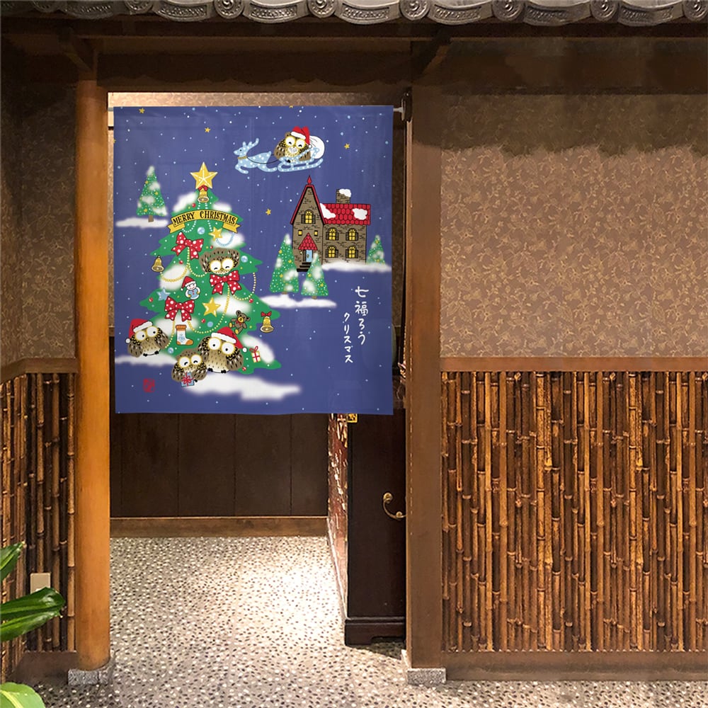 受注生産】 のれん 七福ろうクリスマス 85×90cm | のれん工房