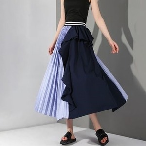 スカート レディース 送料無料 2色 アシンメトリー プリーツ チュール ストライプ フレア ロング丈 ミモレ丈 ハイウエスト ウエストゴム ゆったり バイカラー 無地 大人可愛い フリーサイズ きれいめ カジュアル 上品 大人女子 モテ デート 休日 お出かけ 通勤 通学 おしゃれ お洒落 Aライン こなれ感 抜け感 10代 20代 30代 春 夏 秋 冬 オールシーズン シーズンレス 着回し 普段使い 定番 シフォンスカート チュールスカート プリーツスカート フレアスカート フォーマル