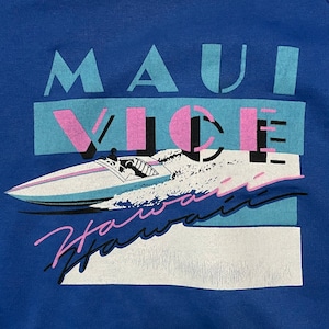 【TEE JAYS】80s 90s USA製 MAUI VICE ロゴ プリント スウェット トレーナー ボート 海 ラグランスリーブ ブルー ビンテージ ヴィンテージ オールド X-LARGE US古着