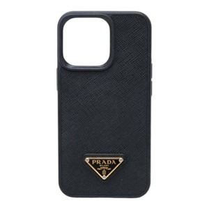 プラダ 三角ロゴプレート サフィアーノ iPhone 13 Pro ケース アイフォン スマホケース ブラック レザー レディース PRADA 【中古】