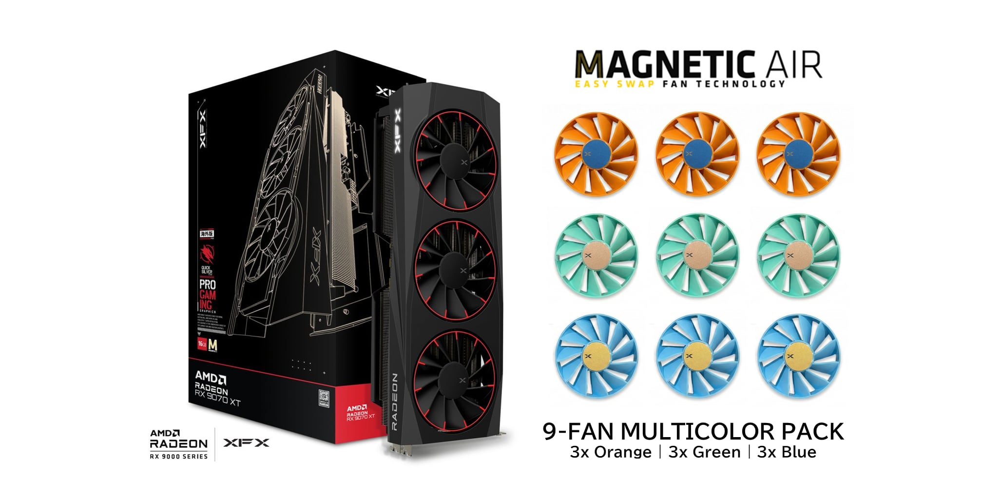 【カラーファン付限定モデル】XFX Quicksilver AMD Radeon™ RX 9070 XT Magnetic Air Edition