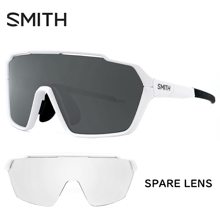 SMITH スミス サングラス shift mag スペアレンズ付き サングラス シフト マグ Matte White chromapop Black  Clear メンズ レディース ブランド クリアレンズ 夜間 対応 ホワイト 白 おしゃれ スポーツサングラス 自転車 アウトドア ロードバイク