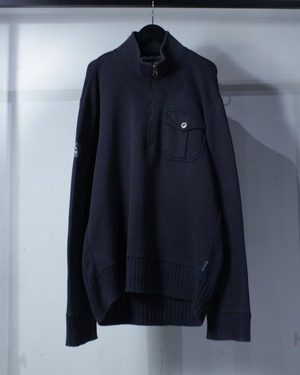 【Caka BLACK】"ARMANI JEANS" Knit Switching Loose Half Zip Sweat