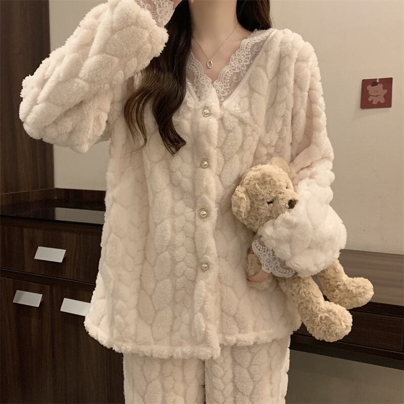 2点セット ルームウェア パジャマ 上下セット セットアップ 厚手