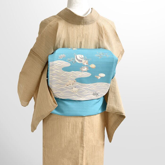 名古屋帯](単衣/夏)絽塩瀬 十日町友禅 秀美 謹製 貝殻 九寸帯 正絹