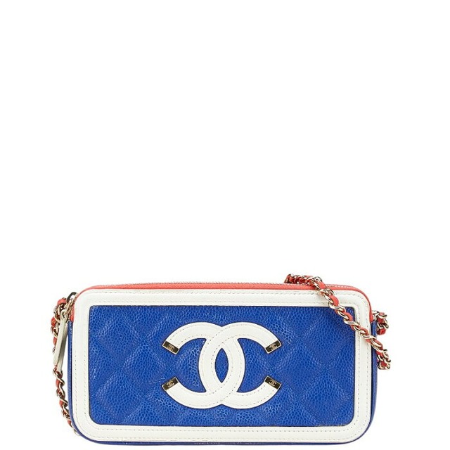 シャネル ココマーク トリコロール ショルダーバッグ ネイビー ホワイト キャビアスキン レディース CHANEL 【中古】