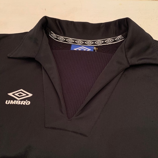 UMBRO” 90's black polyester line×printed design L/S skipper shirt | LAUGH