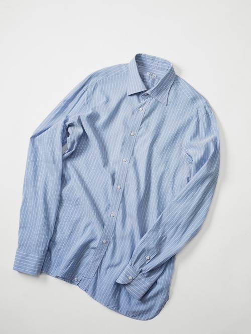 [Early2000’s] “LUIGI BORRELLI” Cotton Linen Stripe Shirt  (Made in Italy)