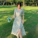 ワンピース ドレス ロング丈　花柄ワンピース 大人可愛い お洒落 ウエストマーク オルチャン 韓国 ファッション オシャレ ママ  お出かけ 女子会 インスタ映え　カジュアル お出かけ 女子会 デート 体型カバー 休日 普段使い 10代 20代 30代 40代