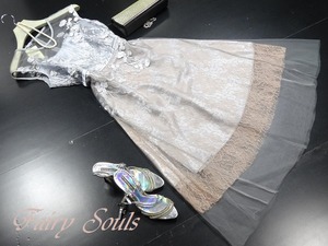 ★送料無料★M(9号)☆銀糸花柄刺繍チュールのワンピース[OPN2214]