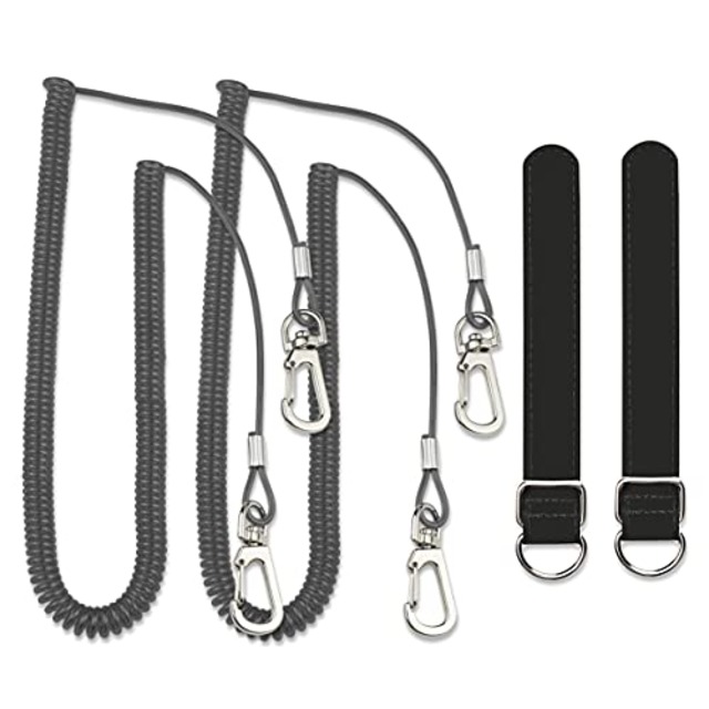 釣り竿 尻手ベルト ロープ付き スパイラルコード ワイヤー入り 290cm セット (ブラック)