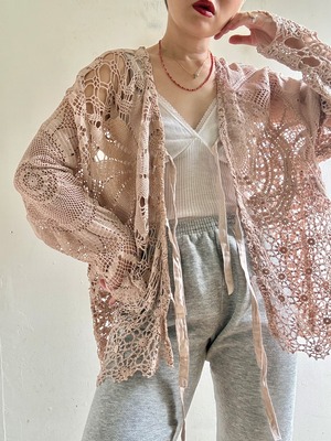 70s Vintage Lace Up Crochet Jacket