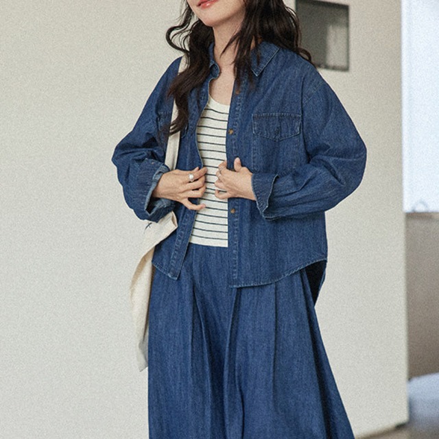button-front denim shirt　J00486