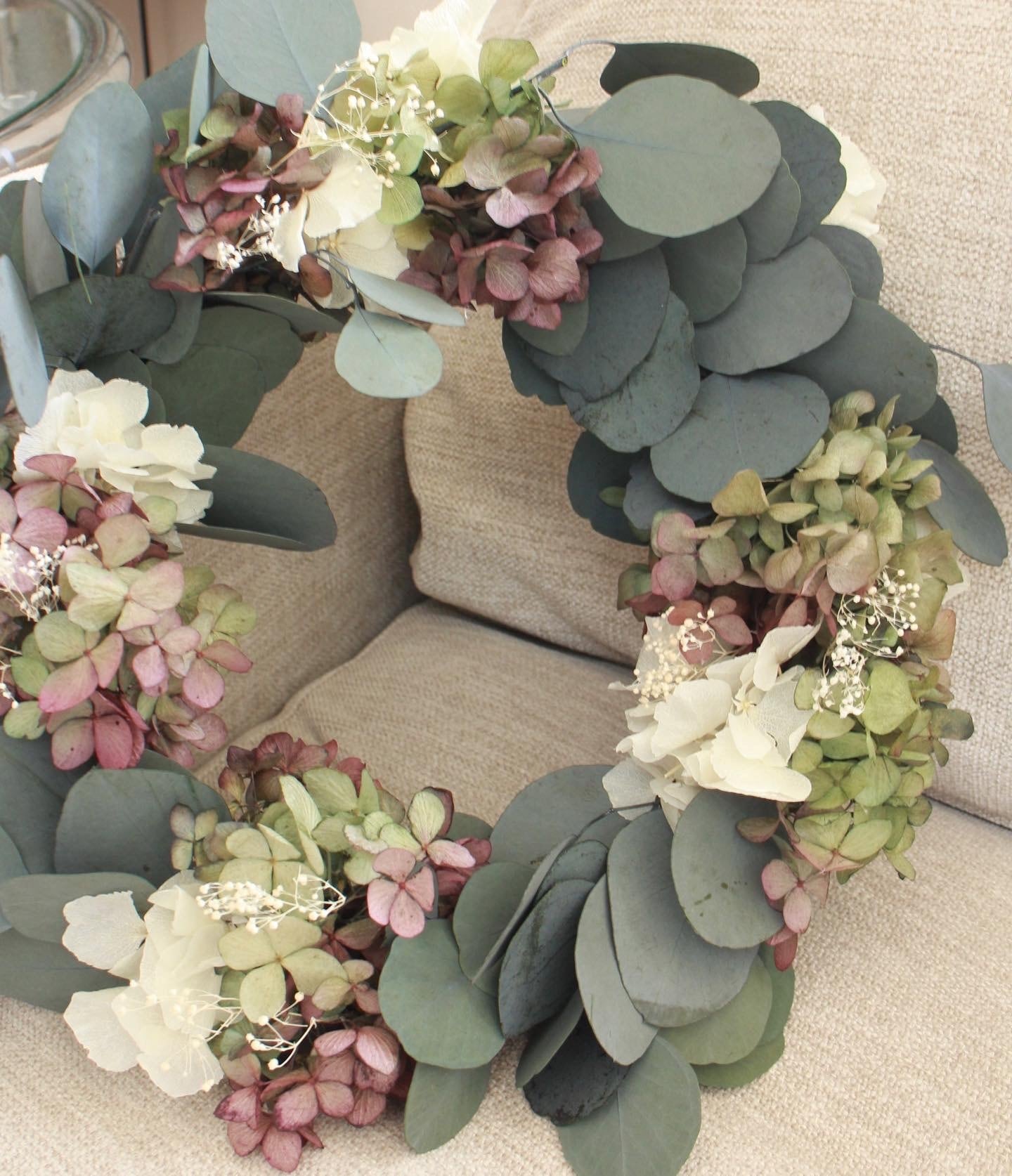 ドライフラワー★フライングリース　ボール★アンティーク　秋色紫陽花　癒し♪ ドライフラワー 秋色紫陽花とミモザのフラワーボール 2個セット