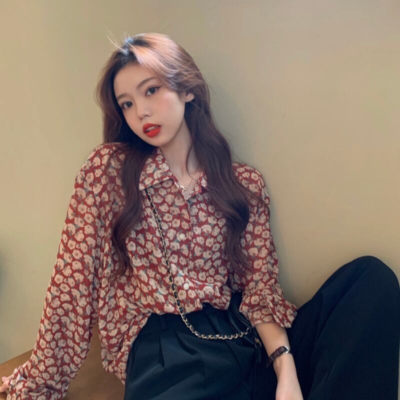 2020年夏の新しいスタイルのトップスデザインのニッチな日焼け止めシャツ女性のレトロな薄い長袖花柄シャツ 1号婦人61811391284