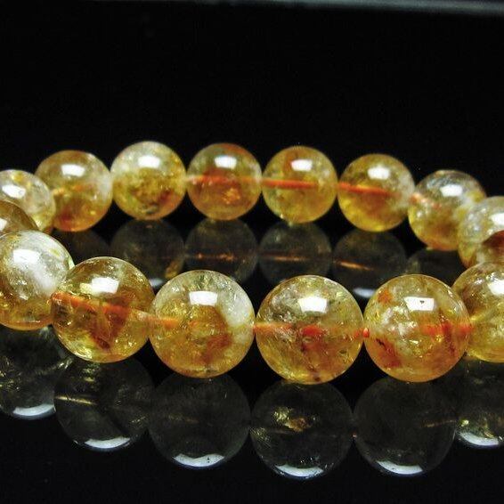 シトリン ブレスレット 虹入り 13mm シトリンクォーツ ブレス メール便可 一点物 111-50386