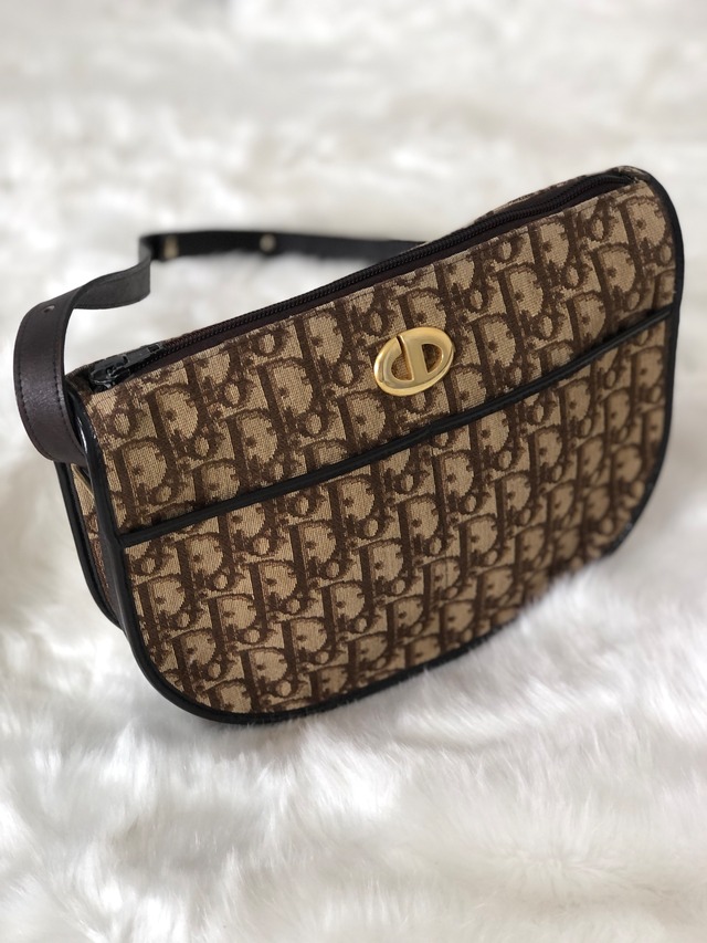 Christian Dior  ディオール トロッター CD金具 ジャガード レザー  ショルダーバッグ ブラウン vintage ヴィンテージ オールド zkjiwn