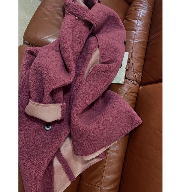 oversized fluffy shearling coat <c1450>