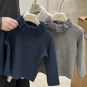 秋多重フリルネックTシャツ