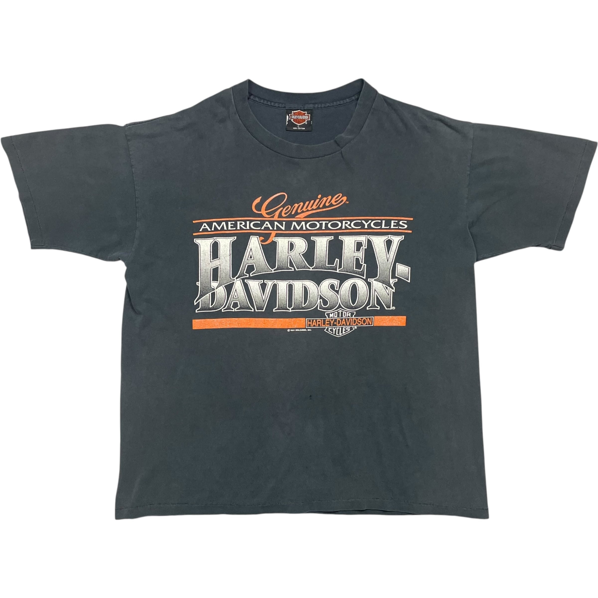《L》Harley-Davidson ハーレーダビッドソン Tシャツ フェード 両面プリント シングルステッチ ブラック USA製 90年代 vintage no.10551