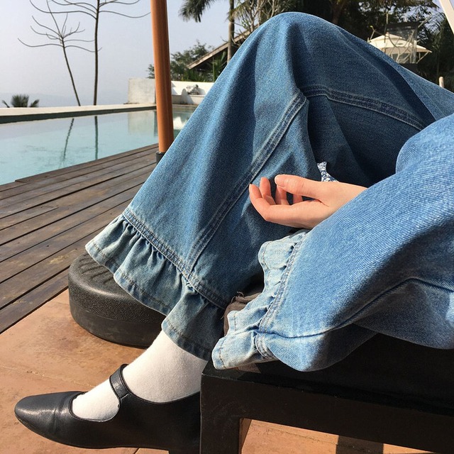 Frill hem denim pants　B3897