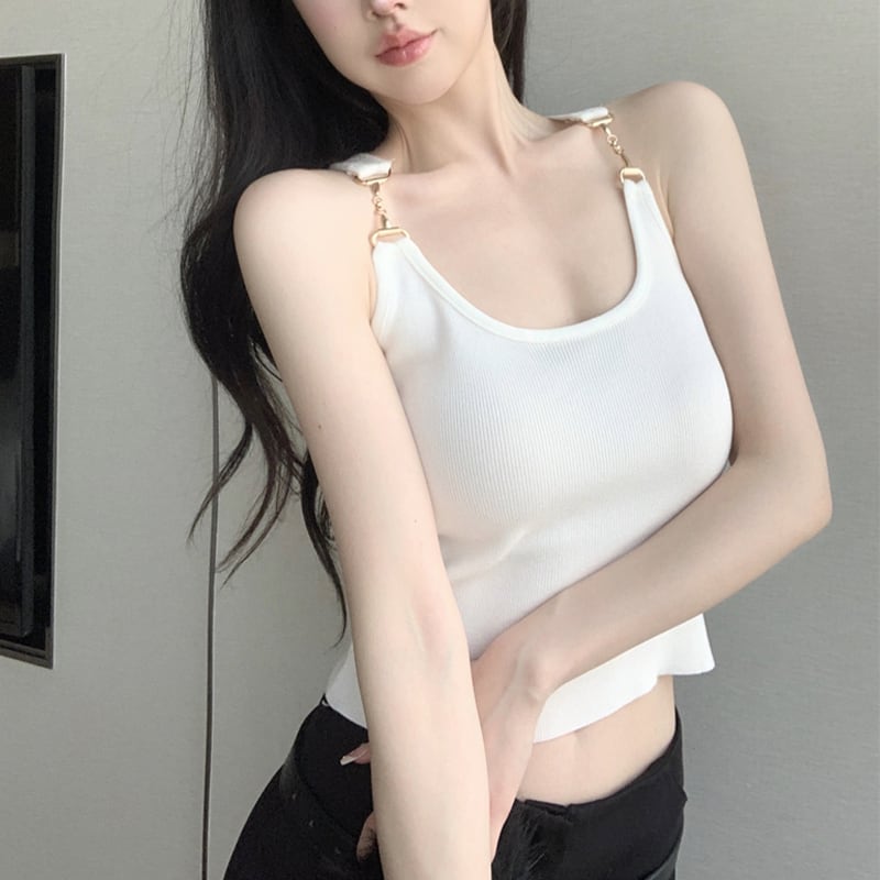 トップス キャミソール セクシー 細見え チェーン ブラック ホワイト