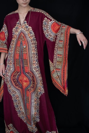 1970-80s Ethnic print caftan dress