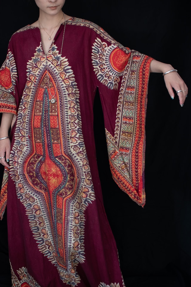1970-80s Ethnic print caftan dress