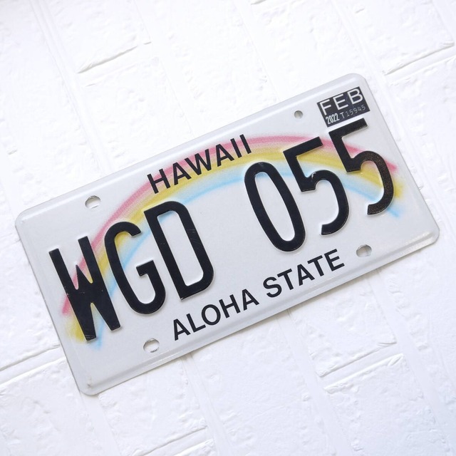 ★ハワイ直輸入★本物 ハワイ ナンバープレート／レインボー ライセンスプレート★WGD 055／ハワイアン雑貨／HAWAII/55年