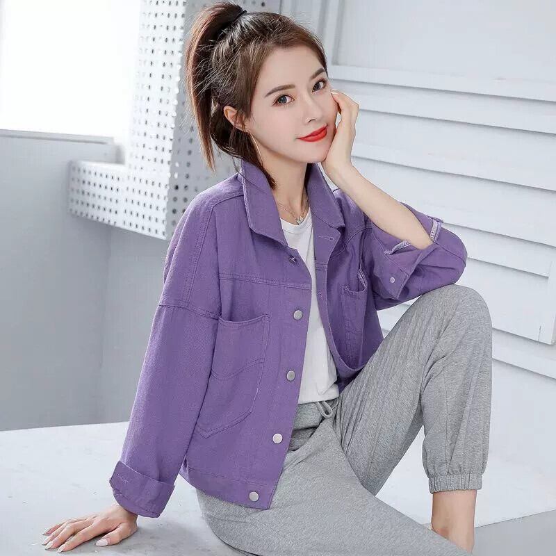 リトルパープルデニムショートジャケットレディース2023初春秋多用途