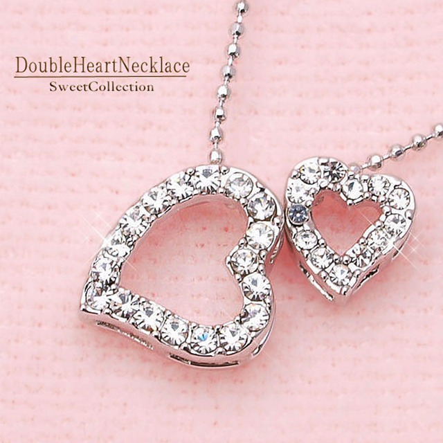 【定番人気！】プレシオサ社製クリスタル ダブルオープンハートネックレス