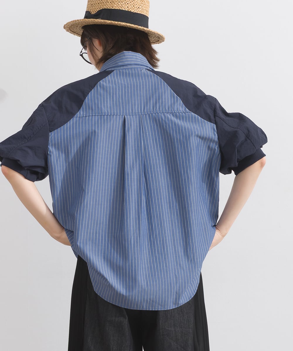 D262112 配色ストライプブラウス / Color Block Stripe Relaxed Blouse