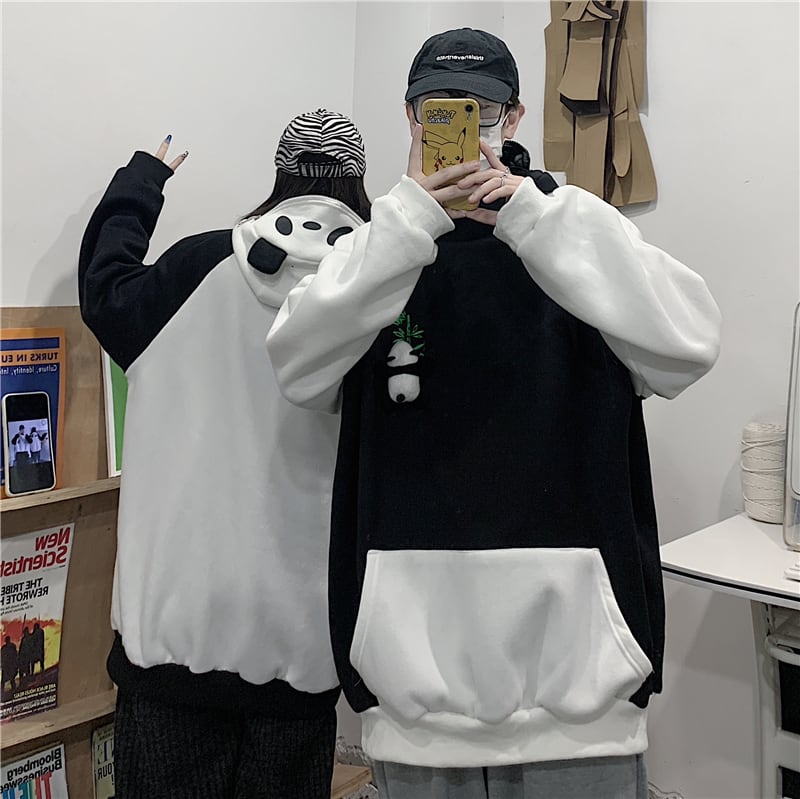 パンダ  フード付 パーカー ストリート 白  ホワイト 2XL