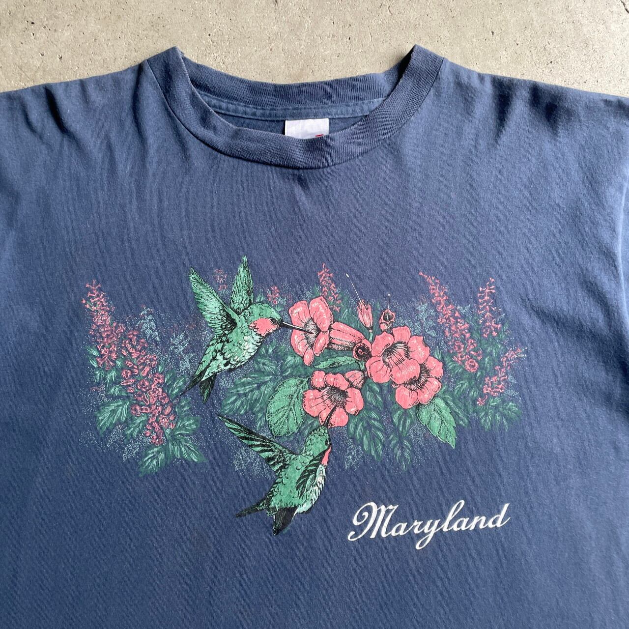 80年代 Maryland ハチドリ フラワー アート アニマル プリントTシャツ