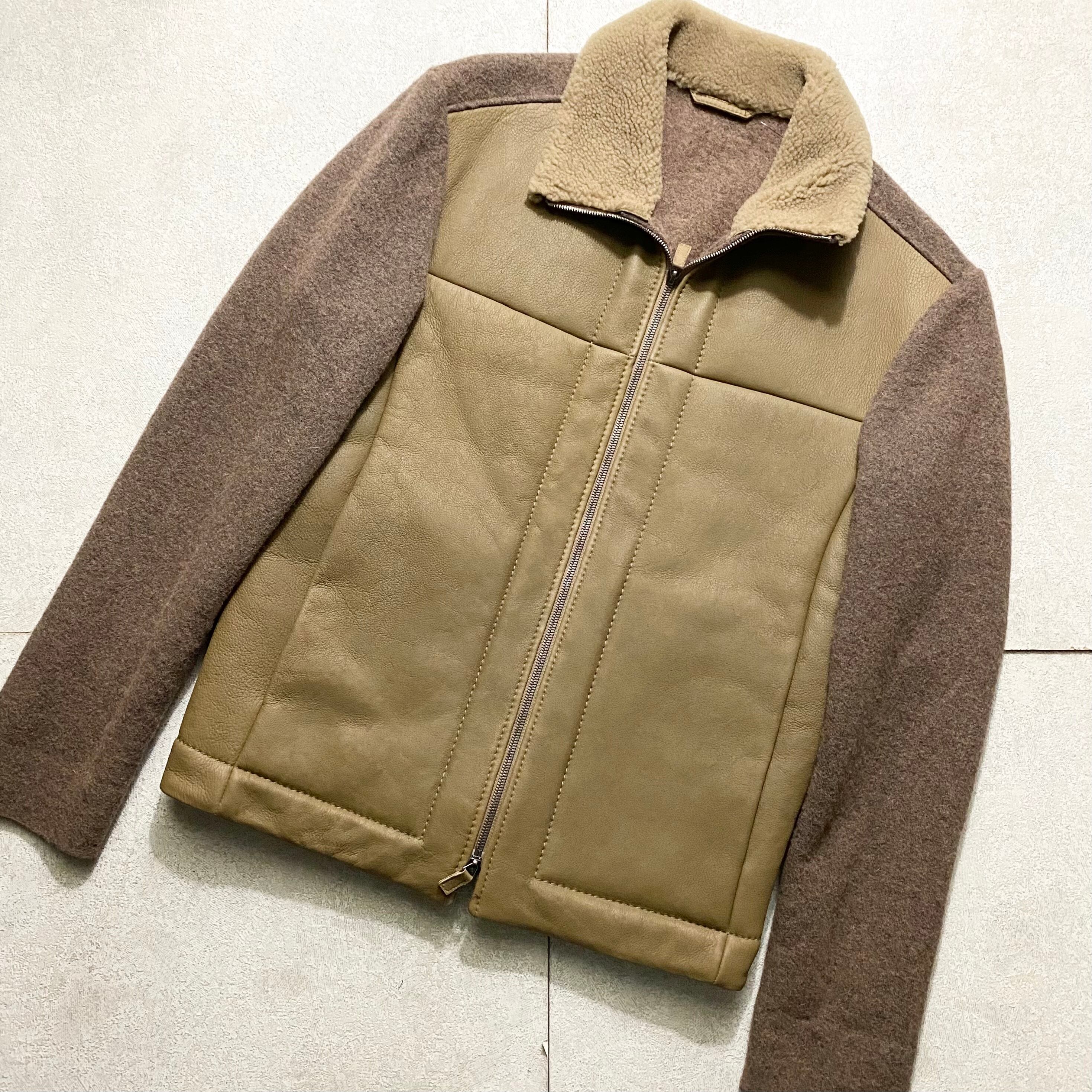 EMPORIO ARMANI knit switching mouton riders jacket | NOIR ONLINE