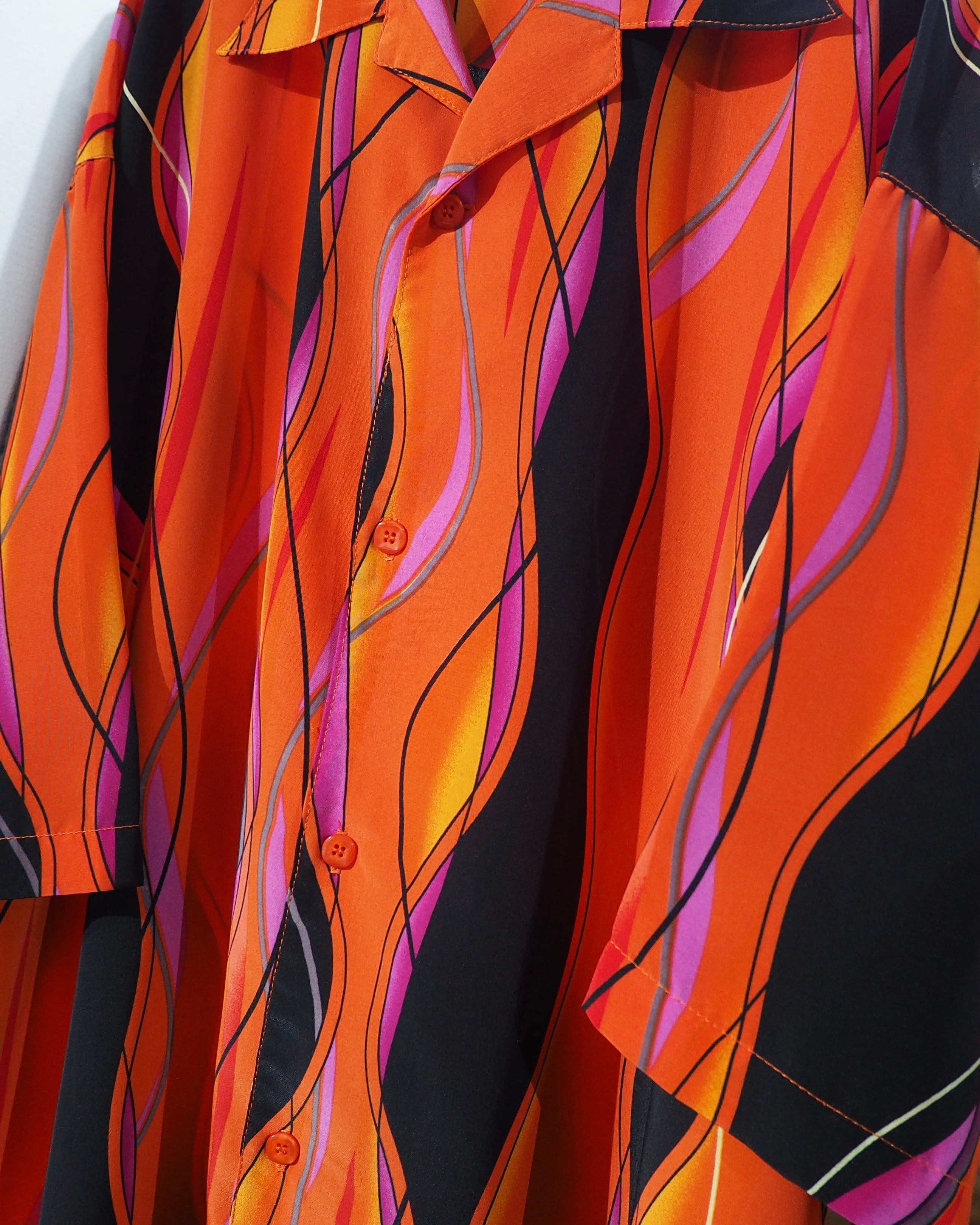 ” 畝り ” Undulation all Over pattern vintage Drape loose Open collar Shirt