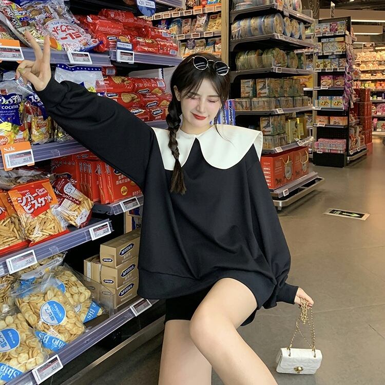 ブラックリボンセーター スプリングオータムルーズ 春物 秋物 試着室426567694