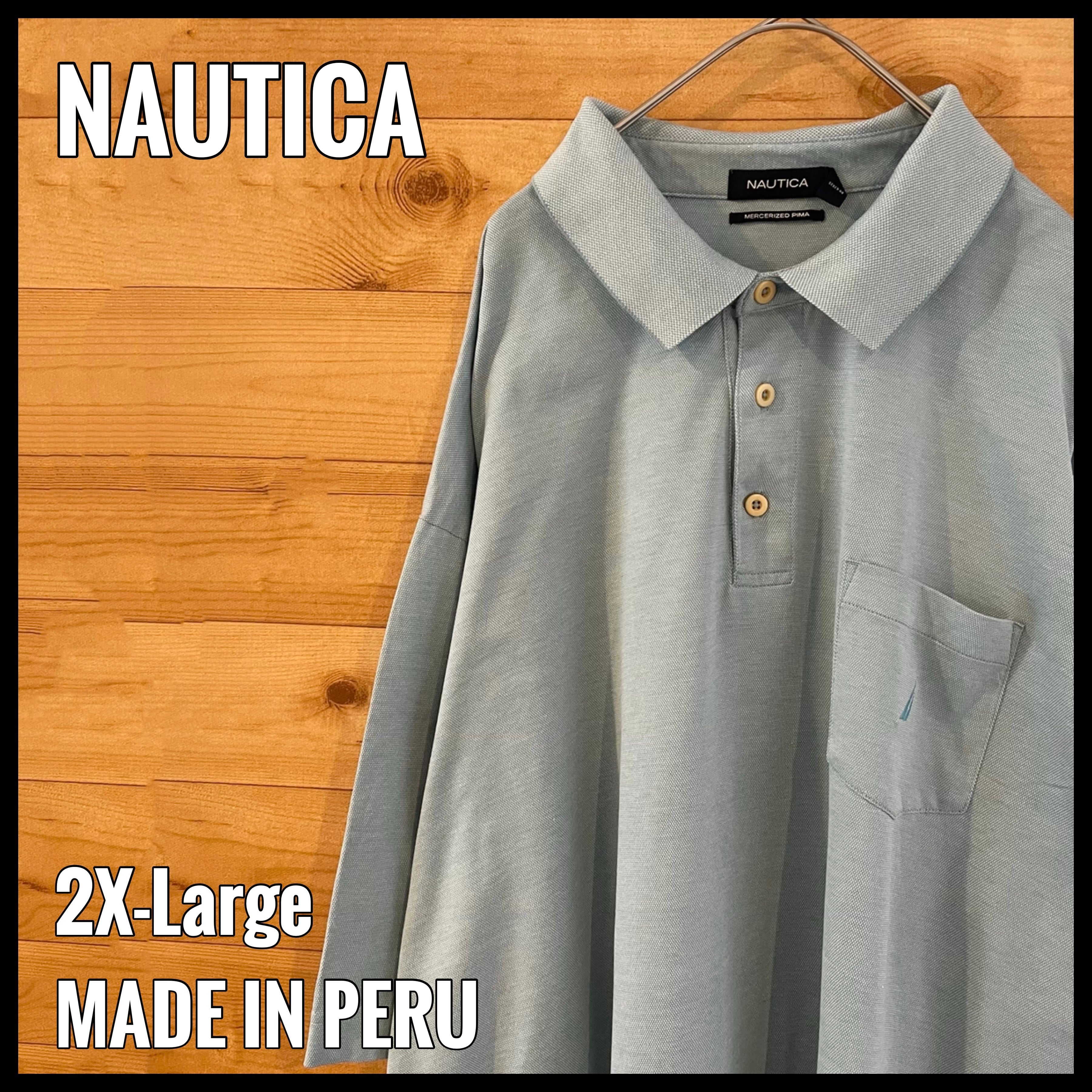 NAUTICA】2XL 超ビッグサイズ ポロシャツ 刺繍ロゴ 爽やかライトブルー