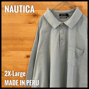 【NAUTICA】2XL 超ビッグサイズ ポロシャツ 刺繍ロゴ 爽やかライトブルー ノーティカ US古着 アメリカ古着