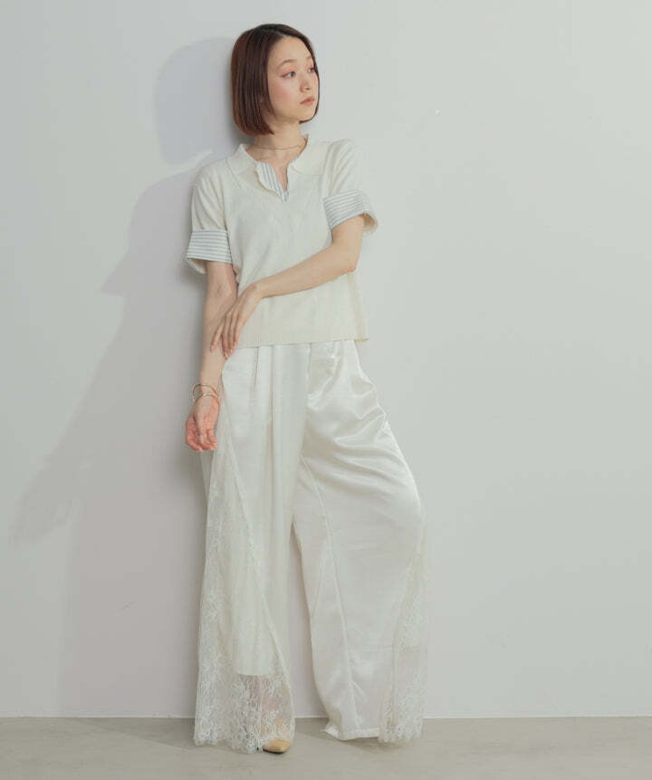 2603012 レイヤードポロニットトップス white