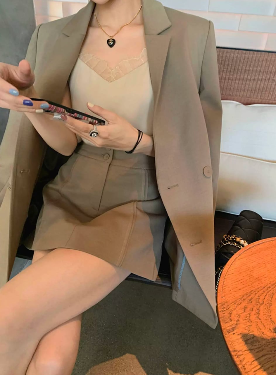 145cm〜 こなれモカのジャケット&ミニスカートセット