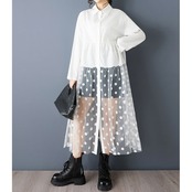 ドット柄 シースルー 切替ワンピース 00319