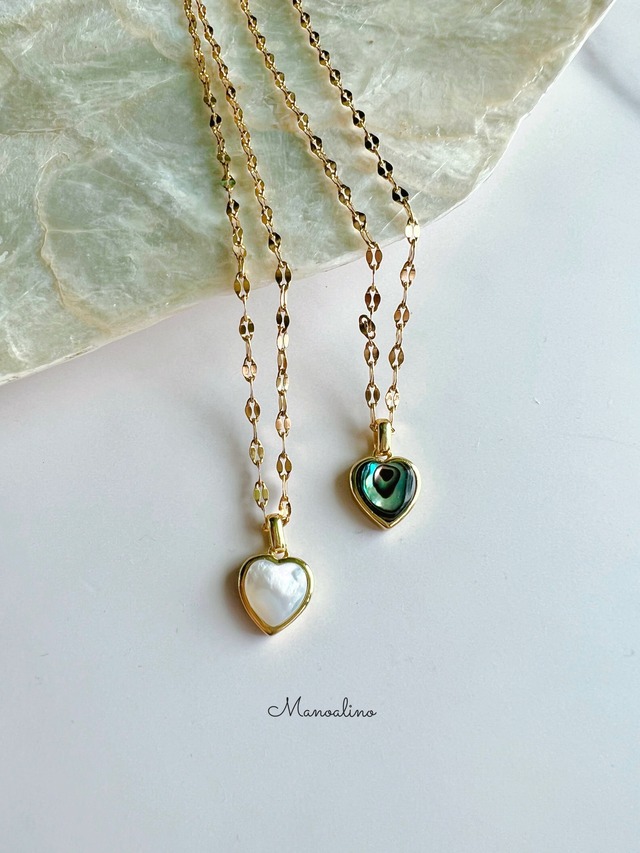 Tiny Pu'uwai heart paua/mother of perl(ミニハートパウア/マザーオブパールネックレス)