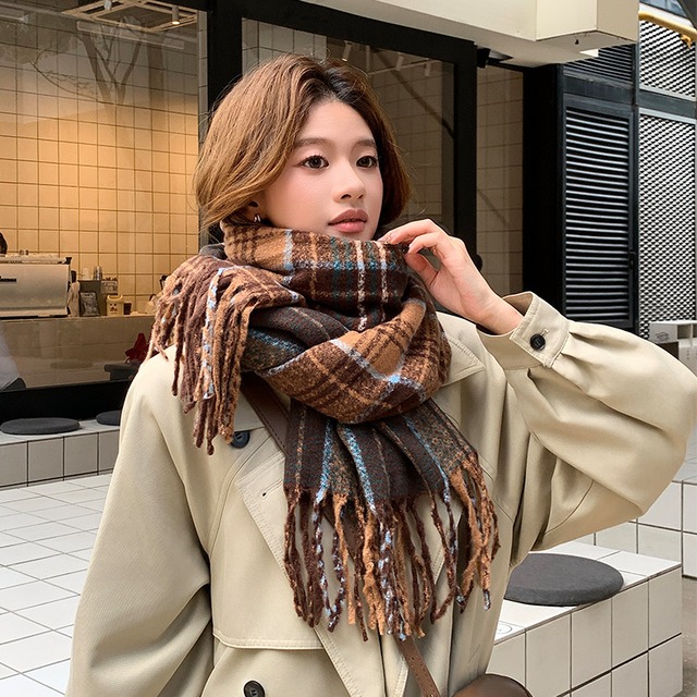 マルチカラー タータンチェック ロングマフラー ブラウン WT00077