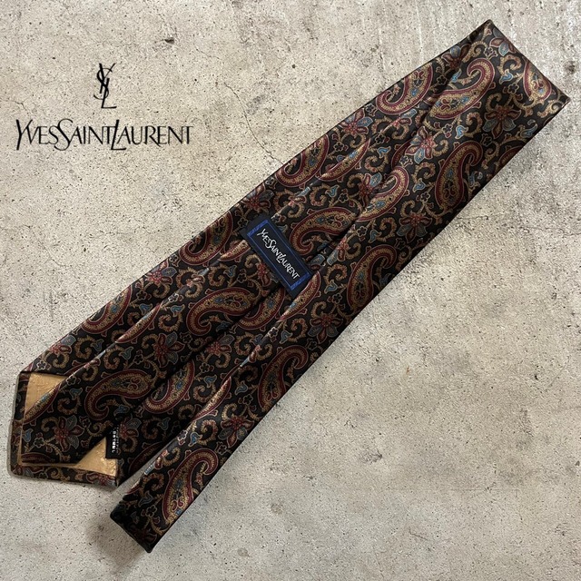 〖Yves Saint Laurent〗paisley patterned design silk necktie/イブサンローラン ペイズリー柄 デザイン シルク ネクタイ/#0526/osaka