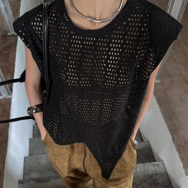 asymmetrical mesh pullover 10947